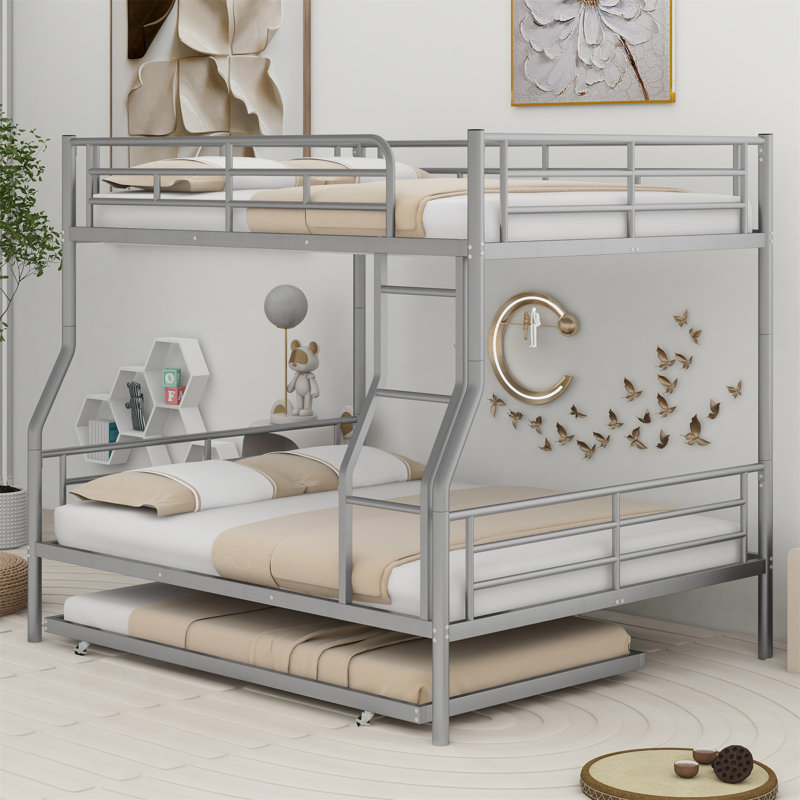 Aleighna Kids Full XL Over Queen Metal Bunk Bed with Trundle Silver